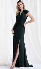 MGNY By Mori Lee 73163 - Lace Applique V-Neck Crepe Gown
