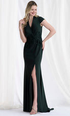 MGNY By Mori Lee 73163 - Lace Applique V-Neck Crepe Gown