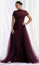 MGNY By Mori Lee 73164 - High Neck Lace Gown with Tulle Overskirt