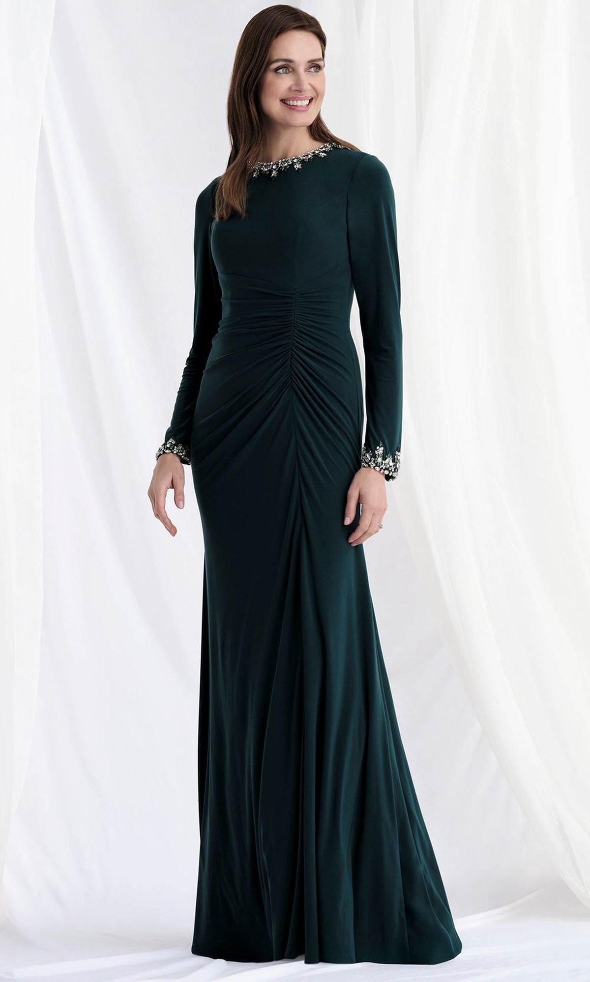 MGNY By Mori Lee 73166 - Beaded Long Sleeve Jersey Gown