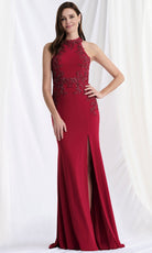 MGNY By Mori Lee 73168 - Beaded Applique Halter Gown with Slit