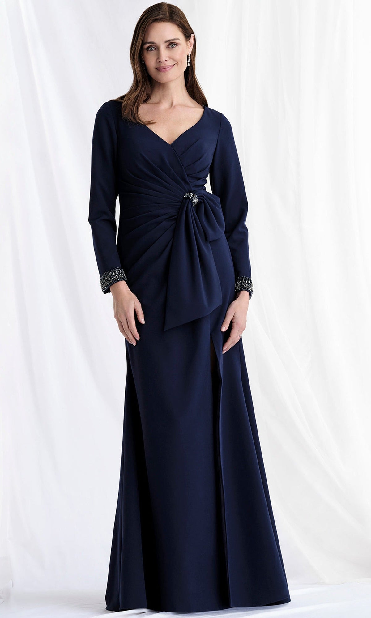 MGNY By Mori Lee 73172 - V-Neck Long Sleeve Gown with Bow Accent