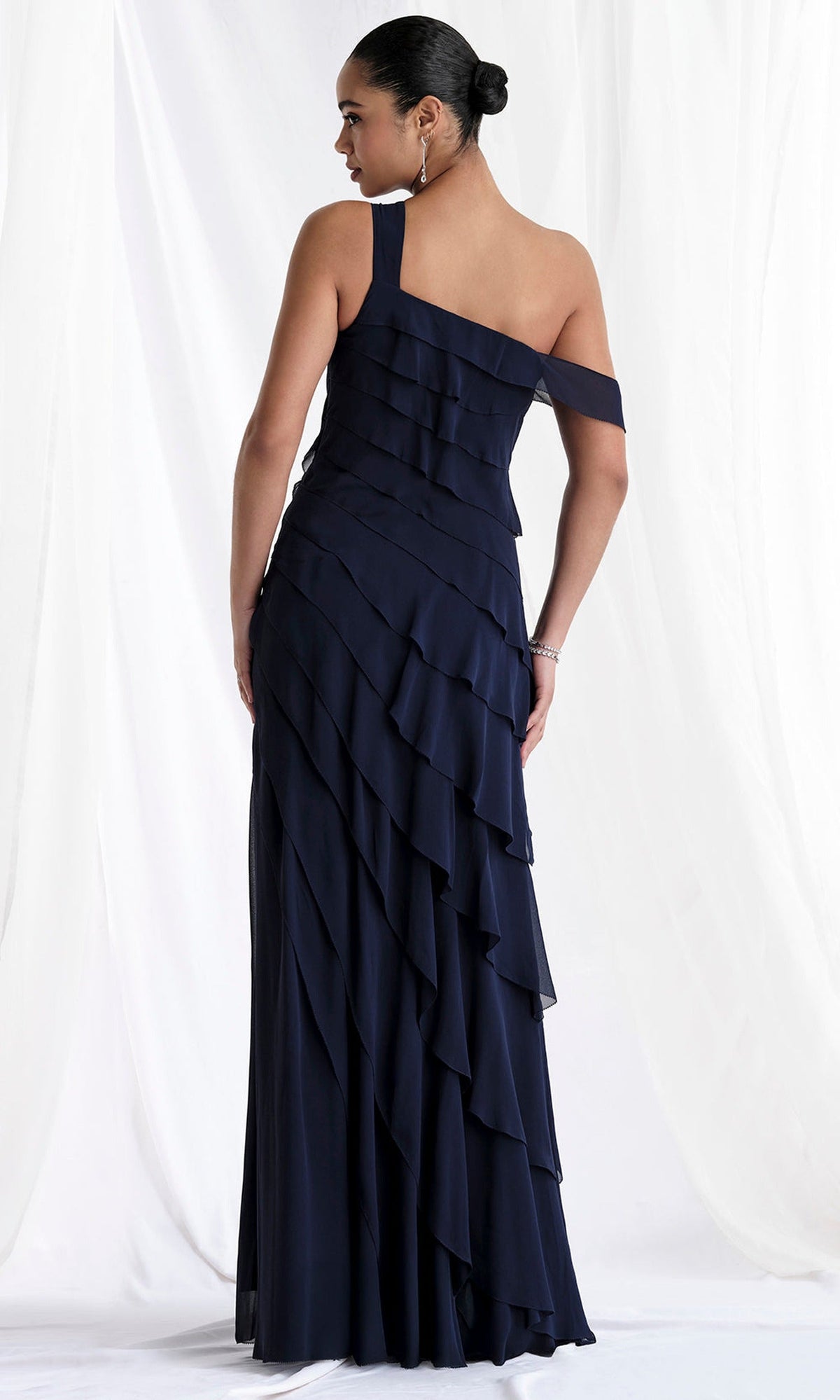 MGNY By Mori Lee 73173 - One Shoulder Tiered Chiffon Gown