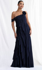 MGNY By Mori Lee 73173 - One Shoulder Tiered Chiffon Gown