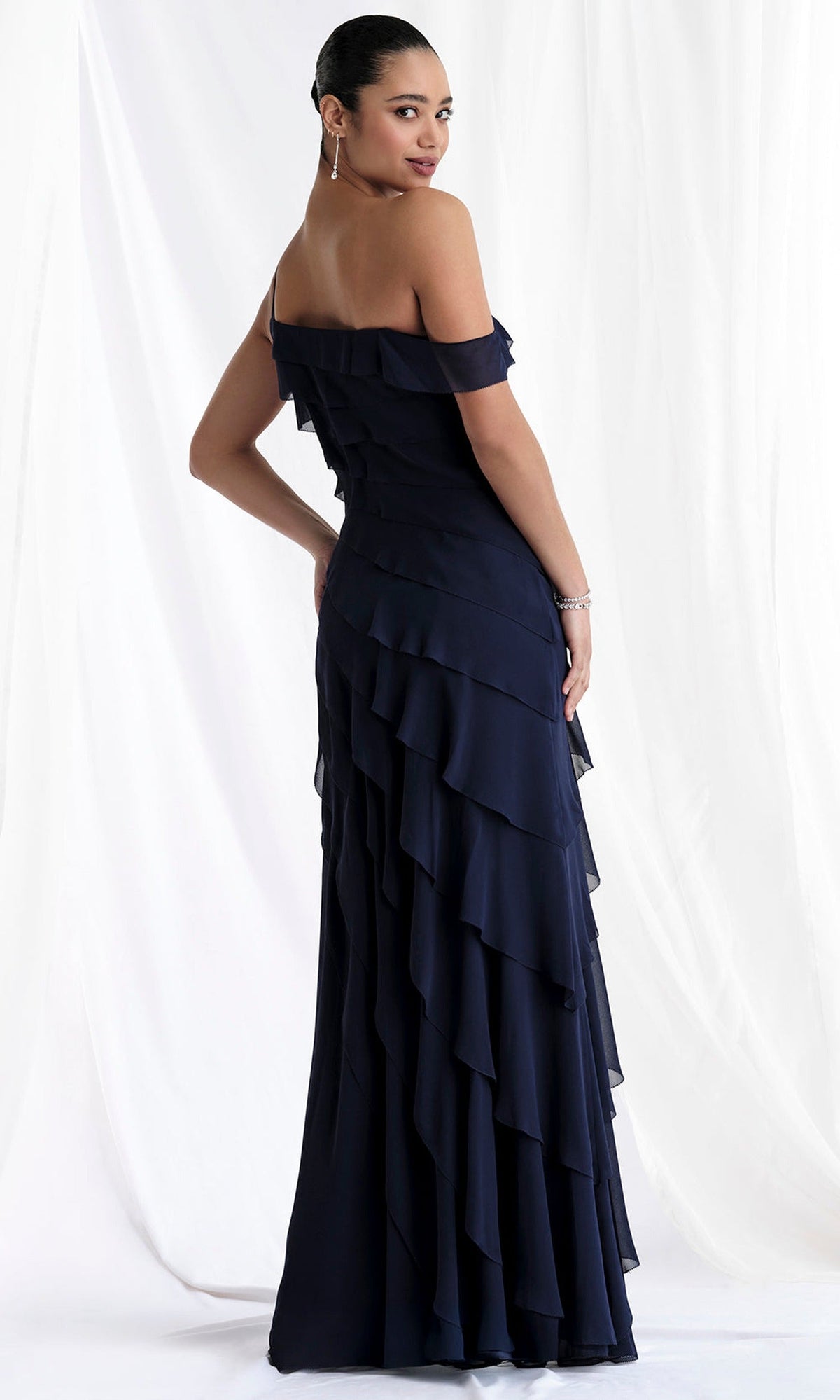 MGNY By Mori Lee 73173 - One Shoulder Tiered Chiffon Gown