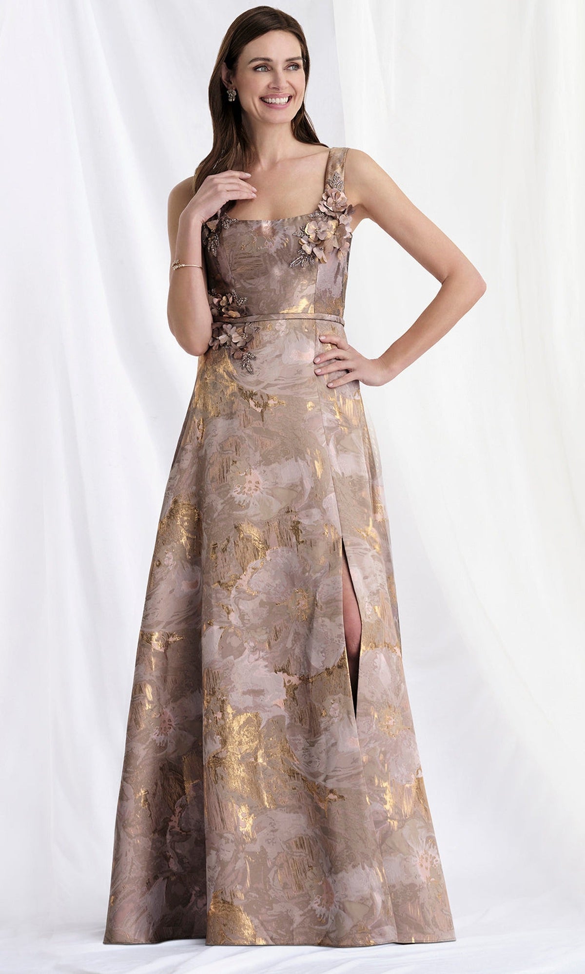 MGNY By Mori Lee 73174 - Brocade Square Neck Evening Gown