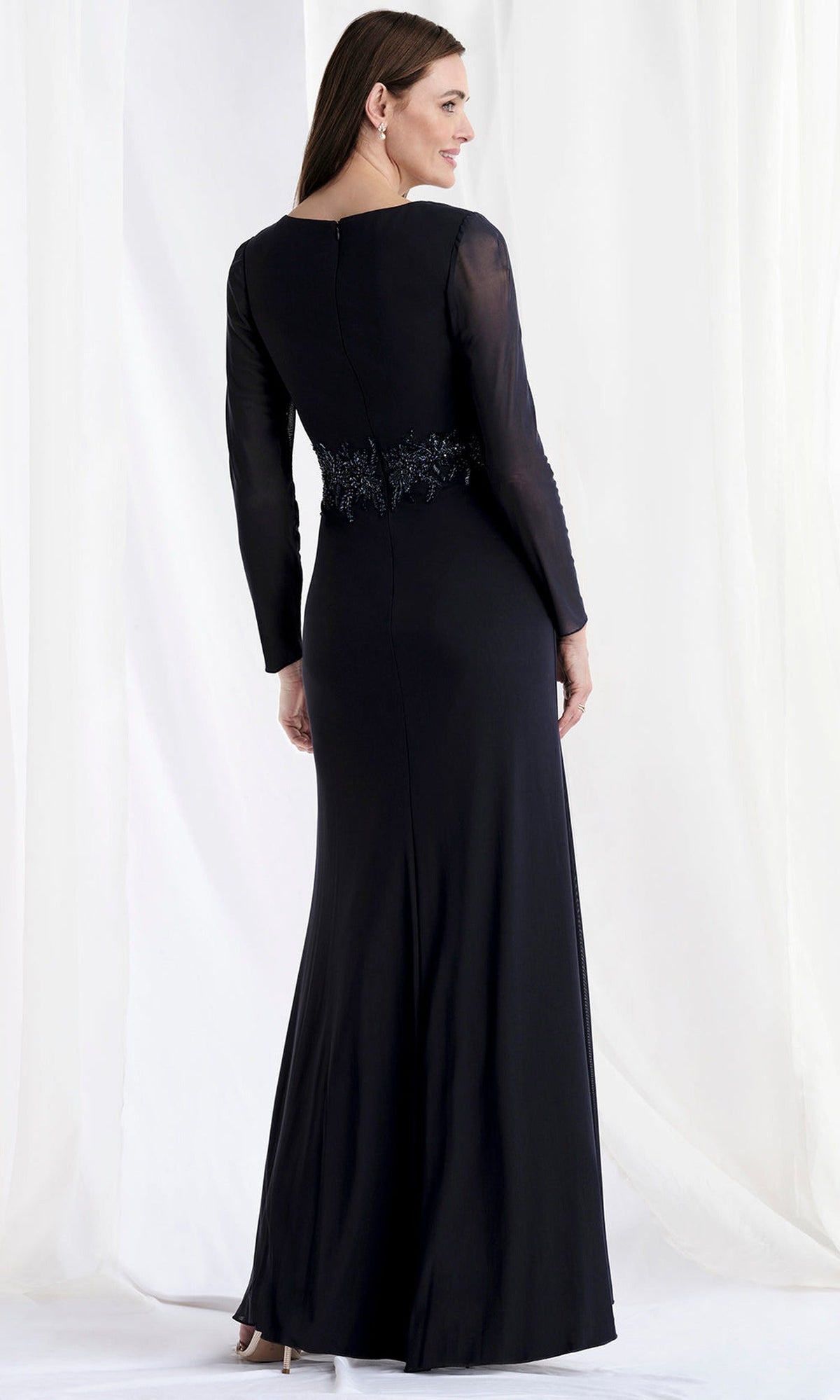 MGNY By Mori Lee 73175 - Surplice V-Neck Gown with Mesh Sleeves