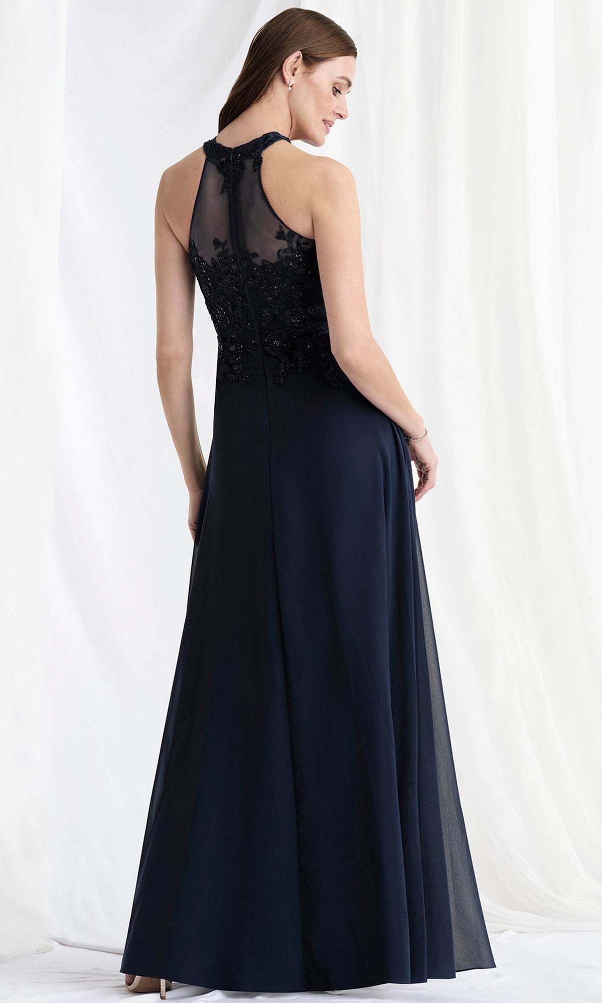 MGNY By Mori Lee 73177 - Illusion Halter Embroidered Long Gown