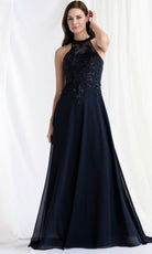 MGNY By Mori Lee 73177 - Illusion Halter Embroidered Long Gown