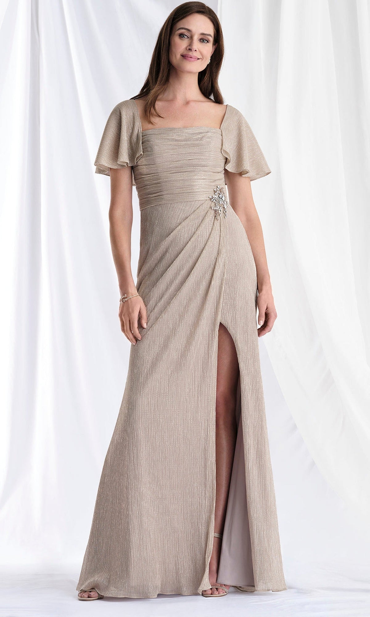 MGNY By Mori Lee 73178 - Flutter Sleeve Metallic A-Line Gown