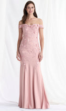 MGNY By Mori Lee 73184 - Off Shoulder Floral Embroidered Crepe Gown