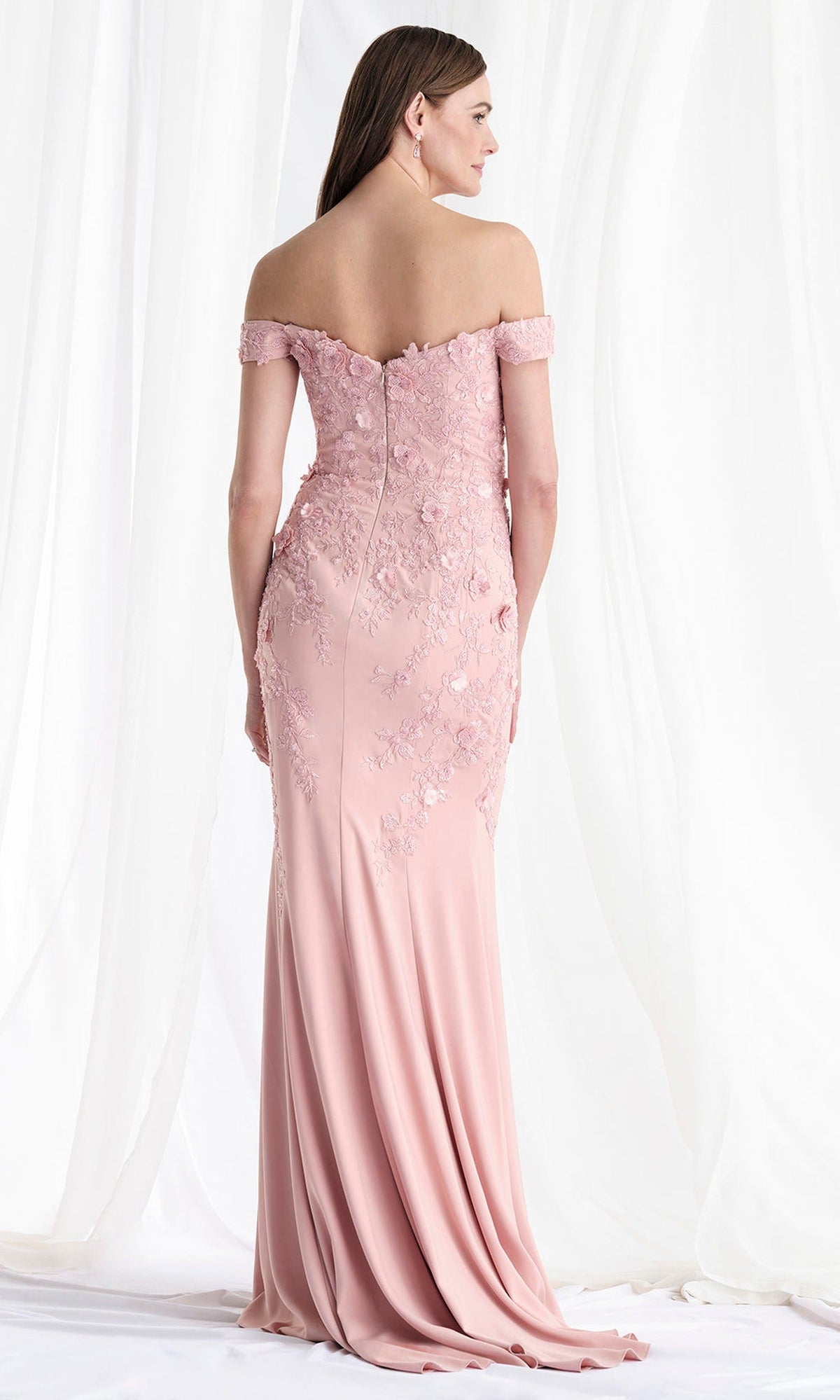 MGNY By Mori Lee 73184 - Off Shoulder Floral Embroidered Crepe Gown