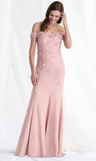 MGNY By Mori Lee 73184 - Off Shoulder Floral Embroidered Crepe Gown