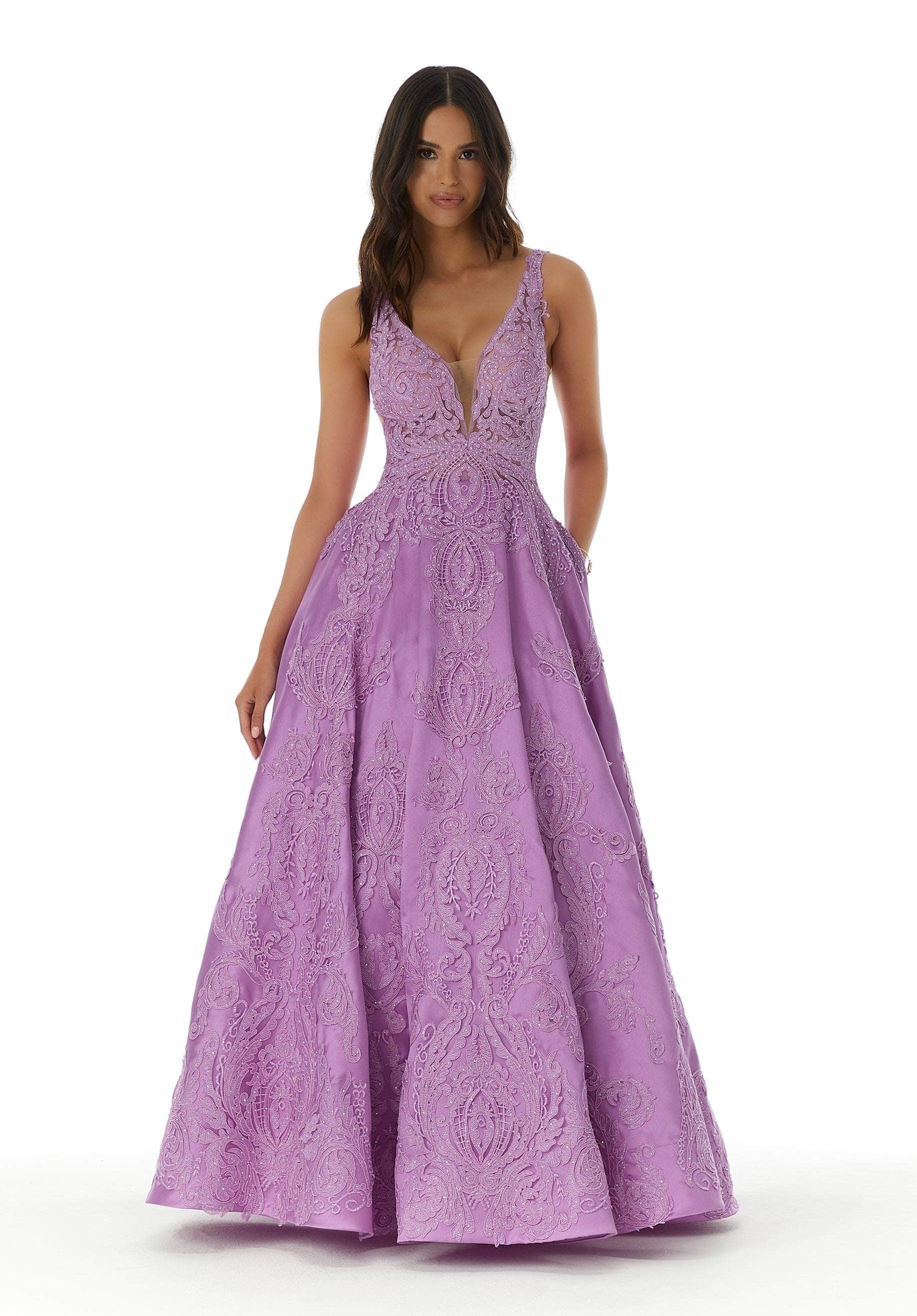 Mori Lee - 43089 Sleeveless V Neck Beaded Lace Appliques Satin Gown - view 15