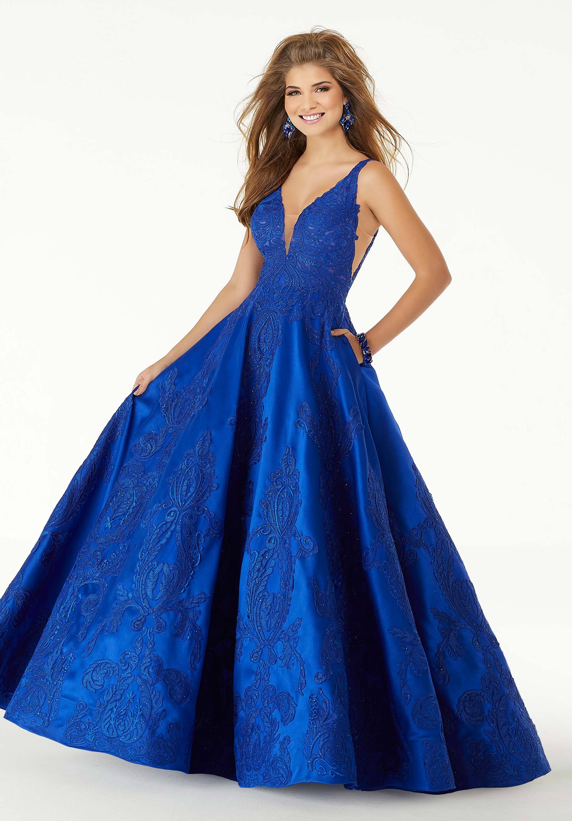 Mori Lee - 43089 Sleeveless V Neck Beaded Lace Appliques Satin Gown - back view