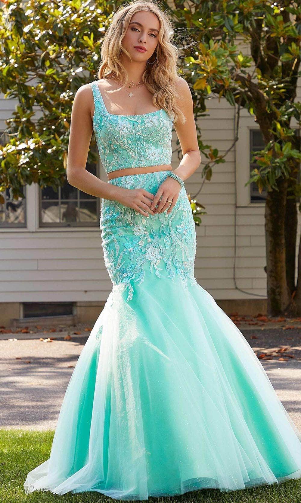Mori Lee 47043 - Two-piece Sleeveless Square Neck Long Gown - view 7