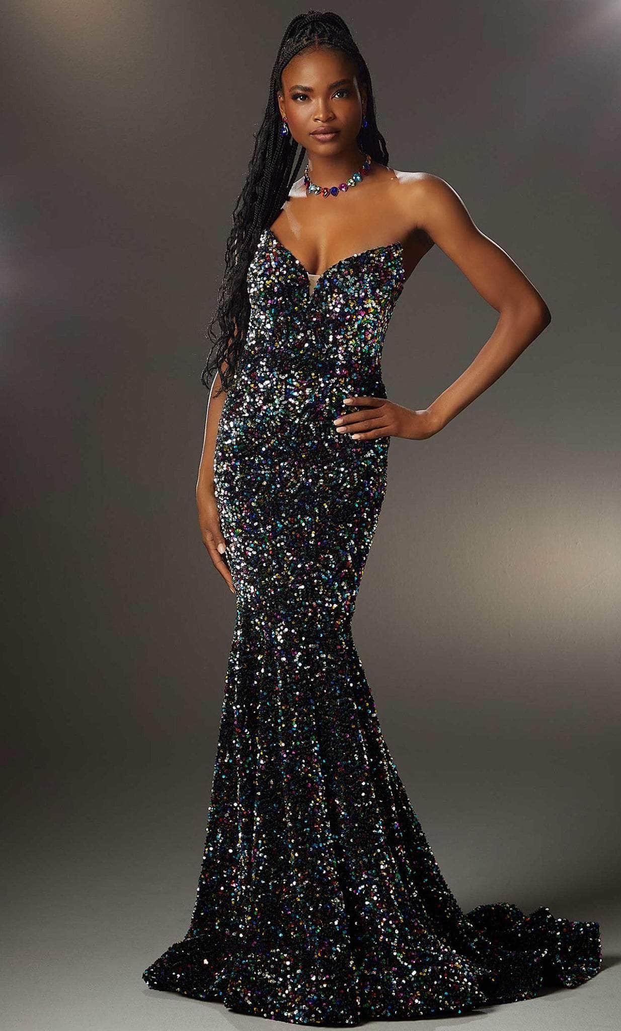 Mori Lee 48009 - Strapless Sequined Evening Dress - designer evening gown at Silhouette Dresses