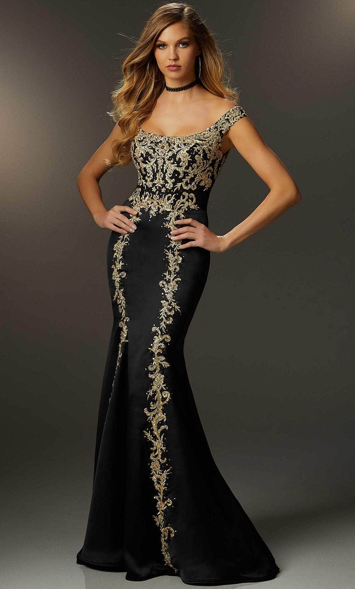Mori Lee 48012 - Embroidered Off-Shoulder Gown - detail view