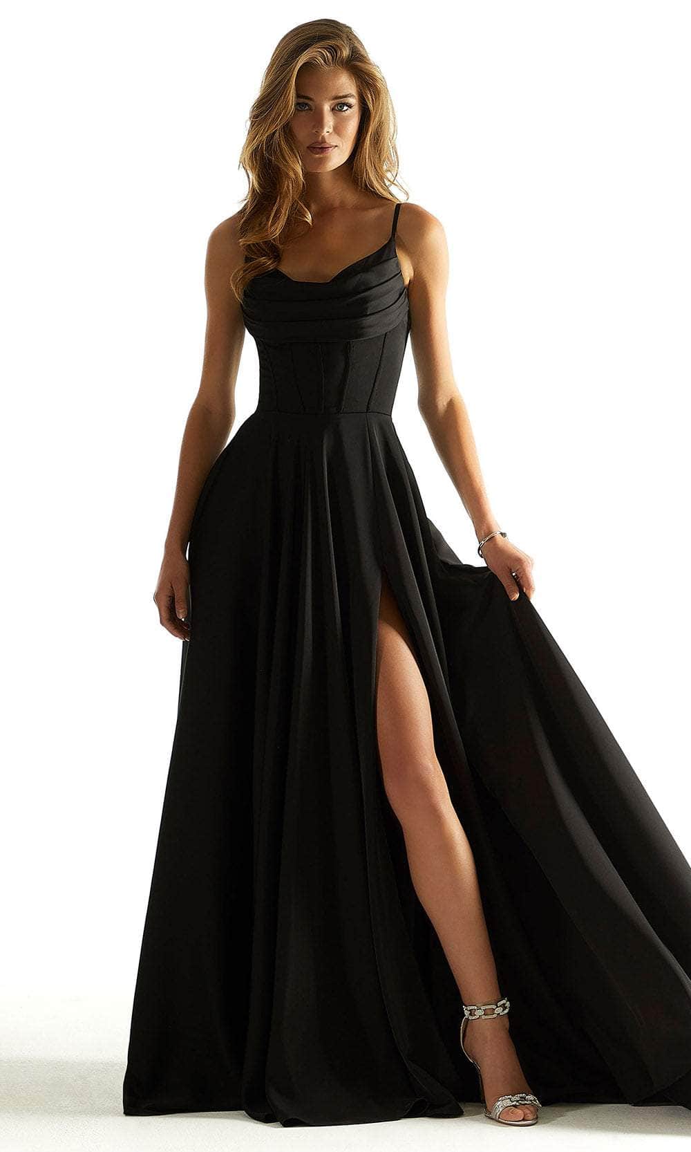 Mori Lee 49011 - Satin Cowl Prom Dress - detail view