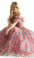 Mori Lee 49057 - Ruched Floral Prom Dress - detail view