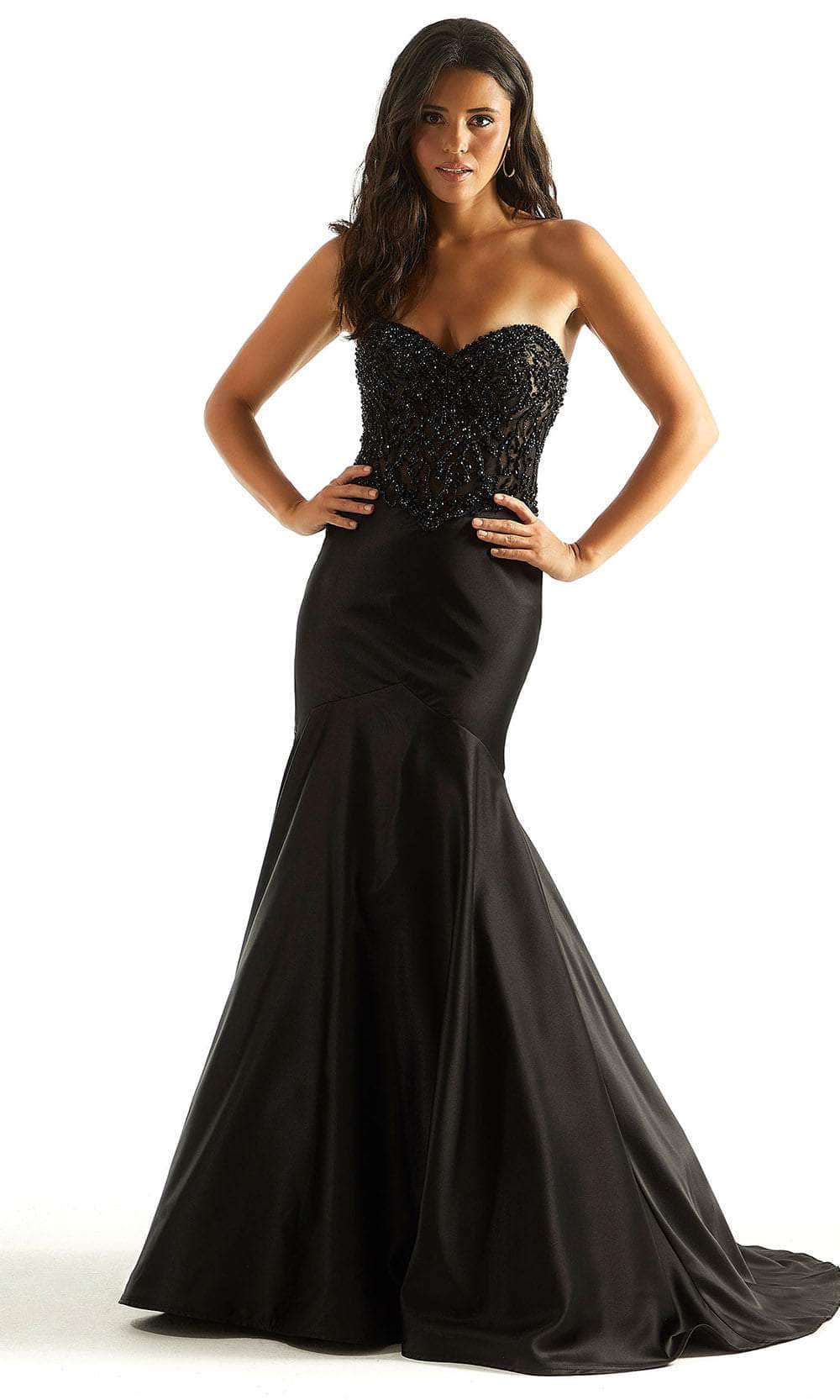 Mori Lee 49090 - Rhinestone Embellished Strapless Prom Gown - detail view