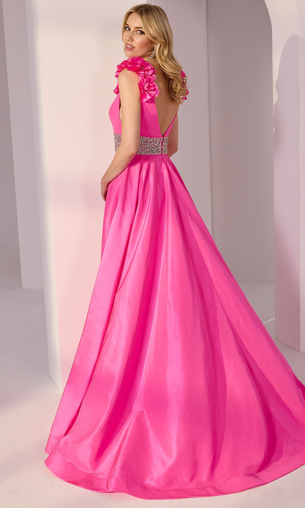 Mori Lee 49202 - Floral Shoulder Taffeta Prom Gown - Silhouette Dresses