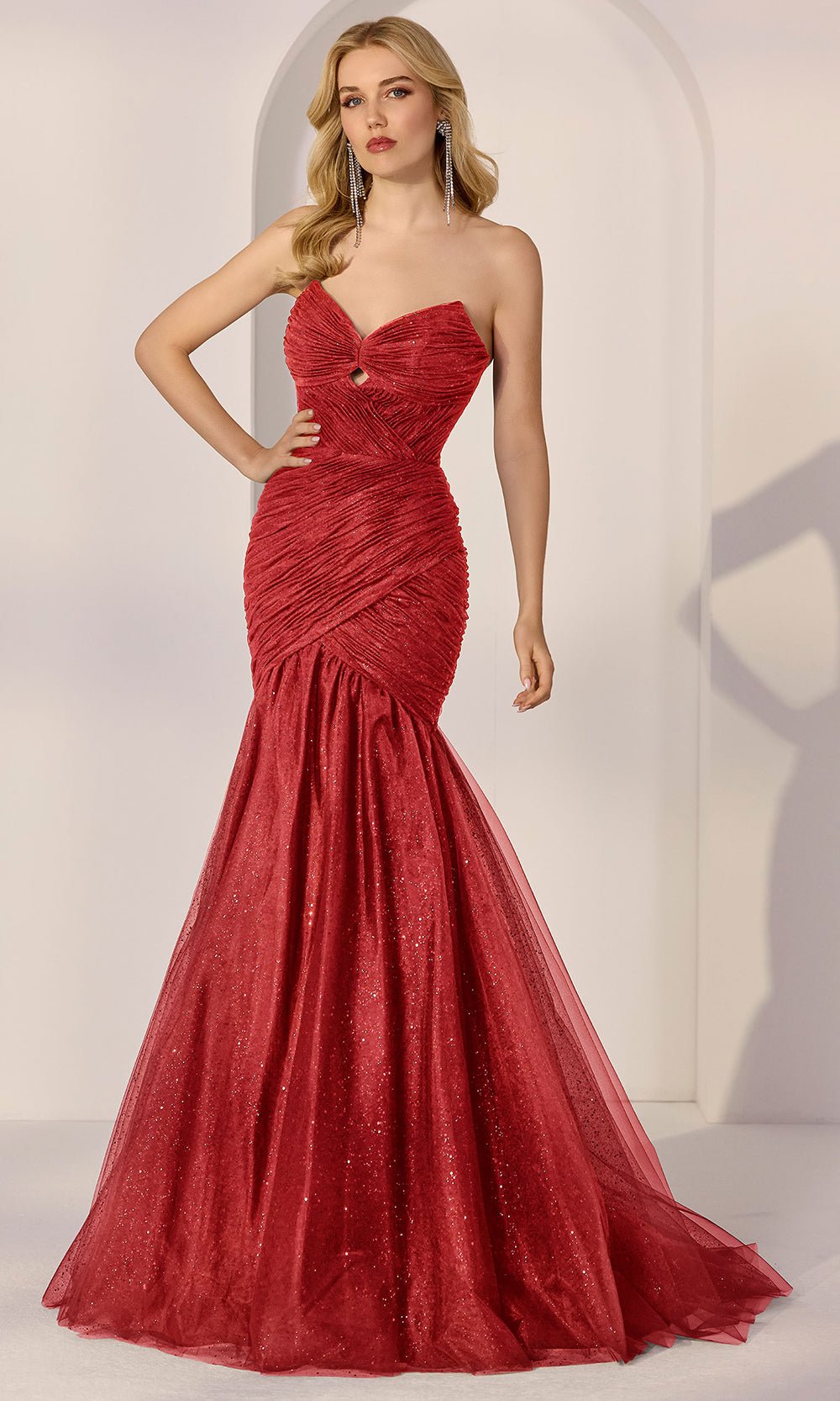 Mori Lee 49209 - Ruched Glitter Tulle Mermaid Gown - Silhouette Dresses