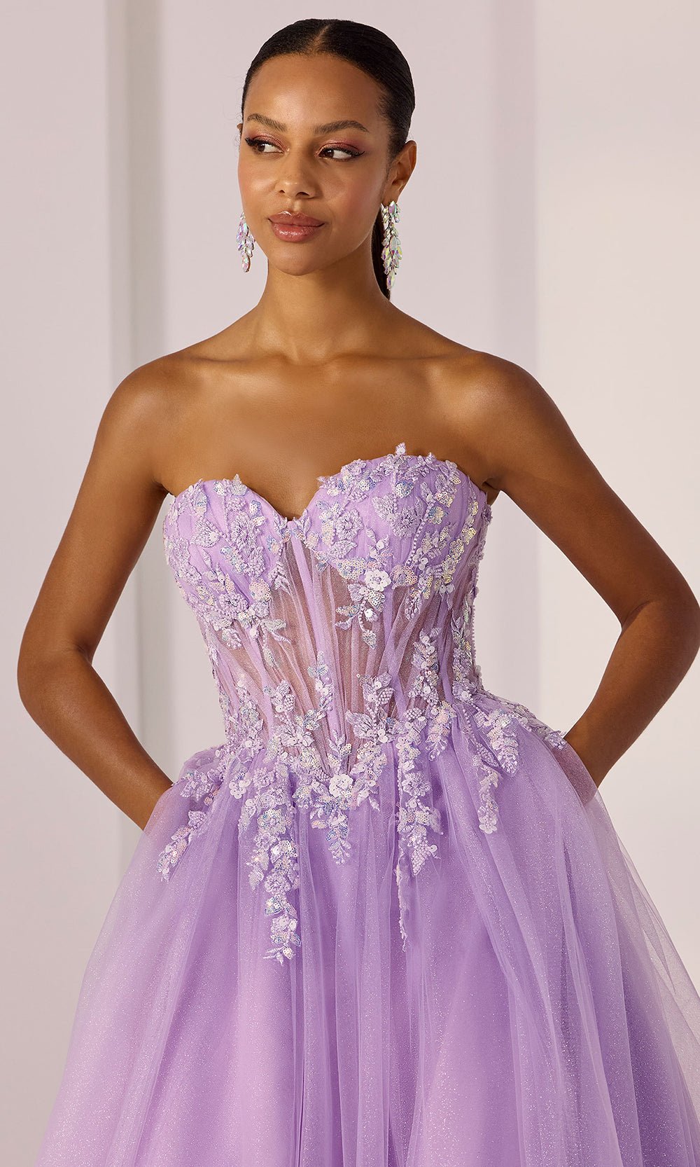 Mori Lee 49225 - Lace Applique Sweetheart Tulle Prom Gown - Silhouette Dresses