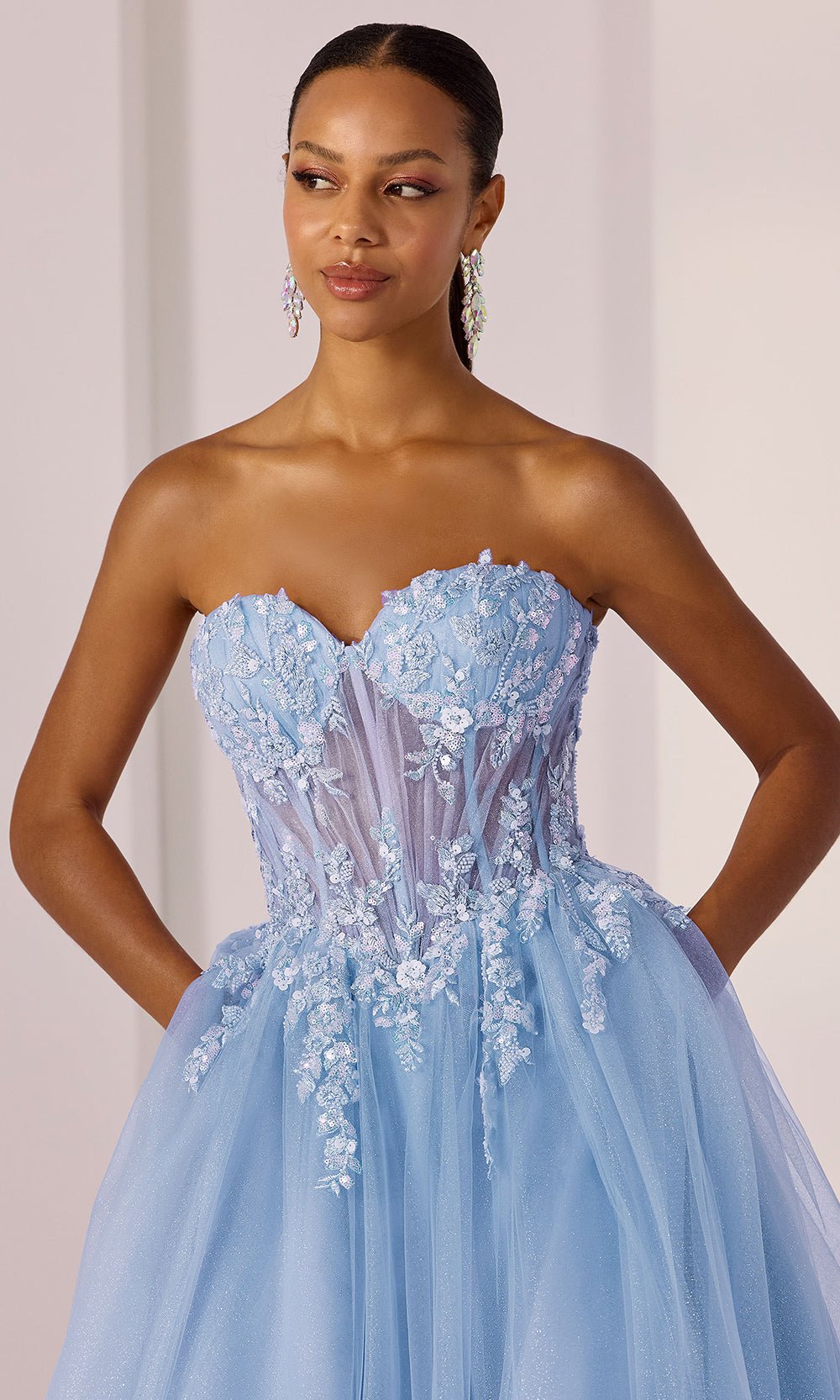 Mori Lee 49225 - Lace Applique Sweetheart Tulle Prom Gown - Silhouette Dresses