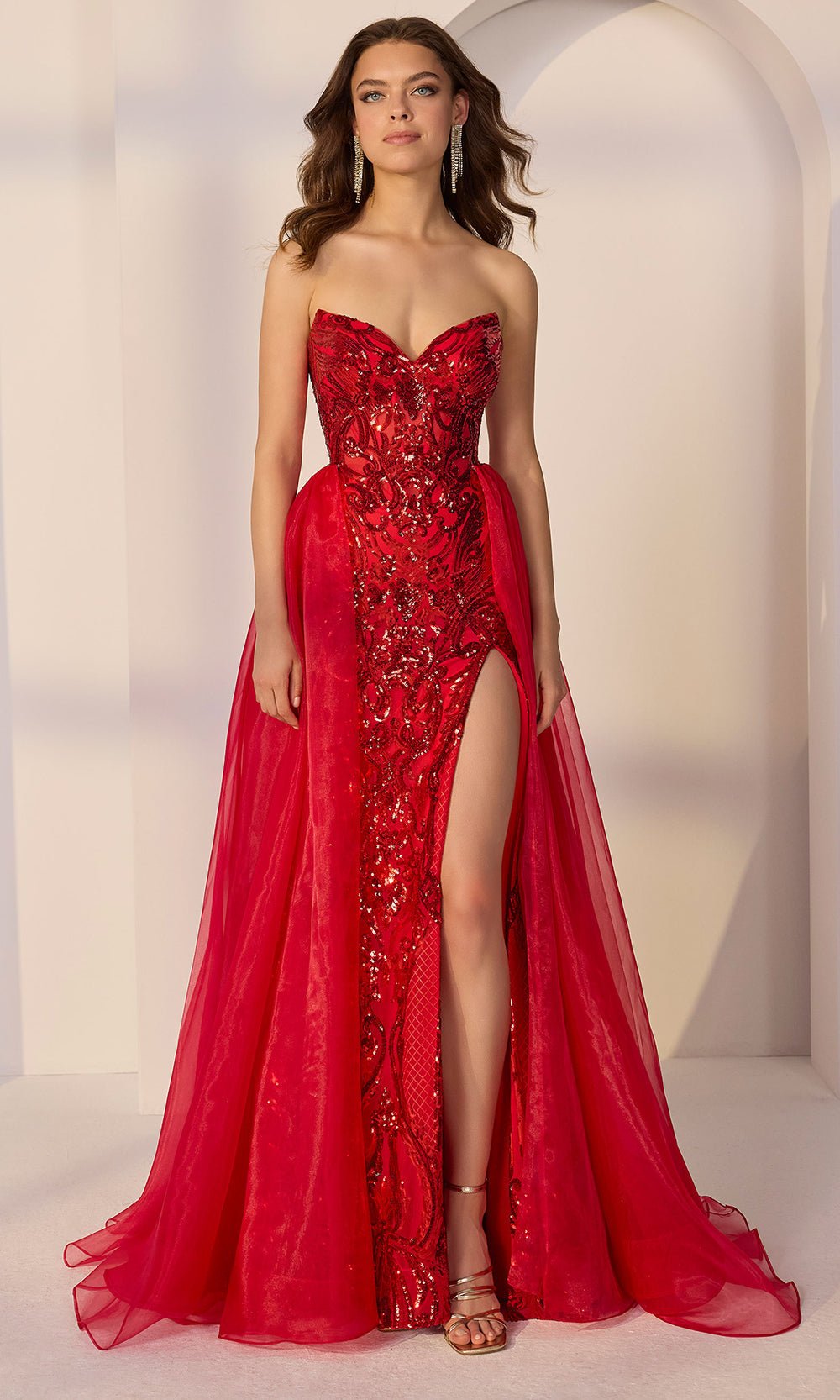 Mori Lee 49258 - Sequin Mesh Strapless Prom Gown with Overskirt - Silhouette Dresses