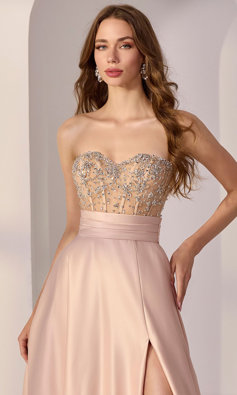 Mori Lee 49302 - Crystal Embellished Sweetheart Satin Ballgown - Silhouette Dresses