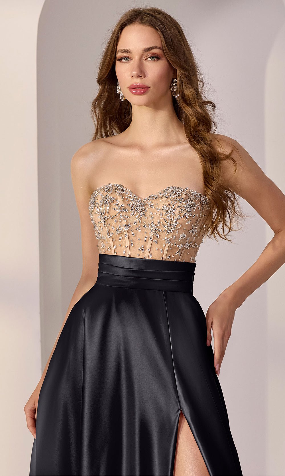 Mori Lee 49302 - Crystal Embellished Sweetheart Satin Ballgown - Silhouette Dresses