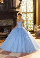 Mori Lee 60155 - Thin Strapped Floral Appliqued Ballgown - back view