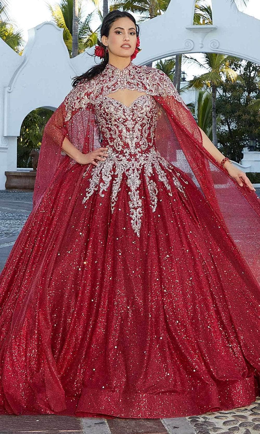 Mori Lee 60166 - Glittered Tulle Quinceanera Ballgown - back view