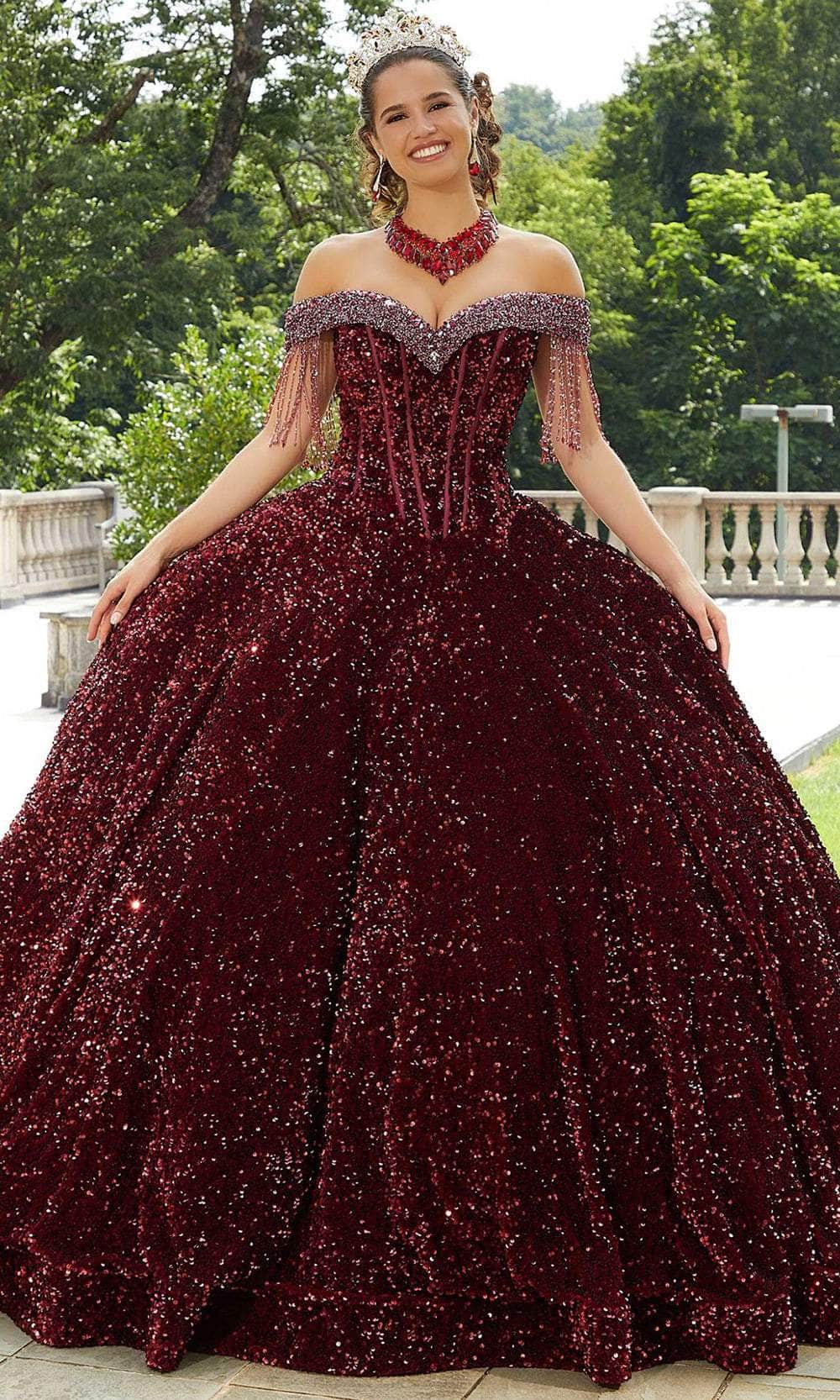 Mori Lee 60177 - Beaded Velvet Quinceanera Ballgown - back view