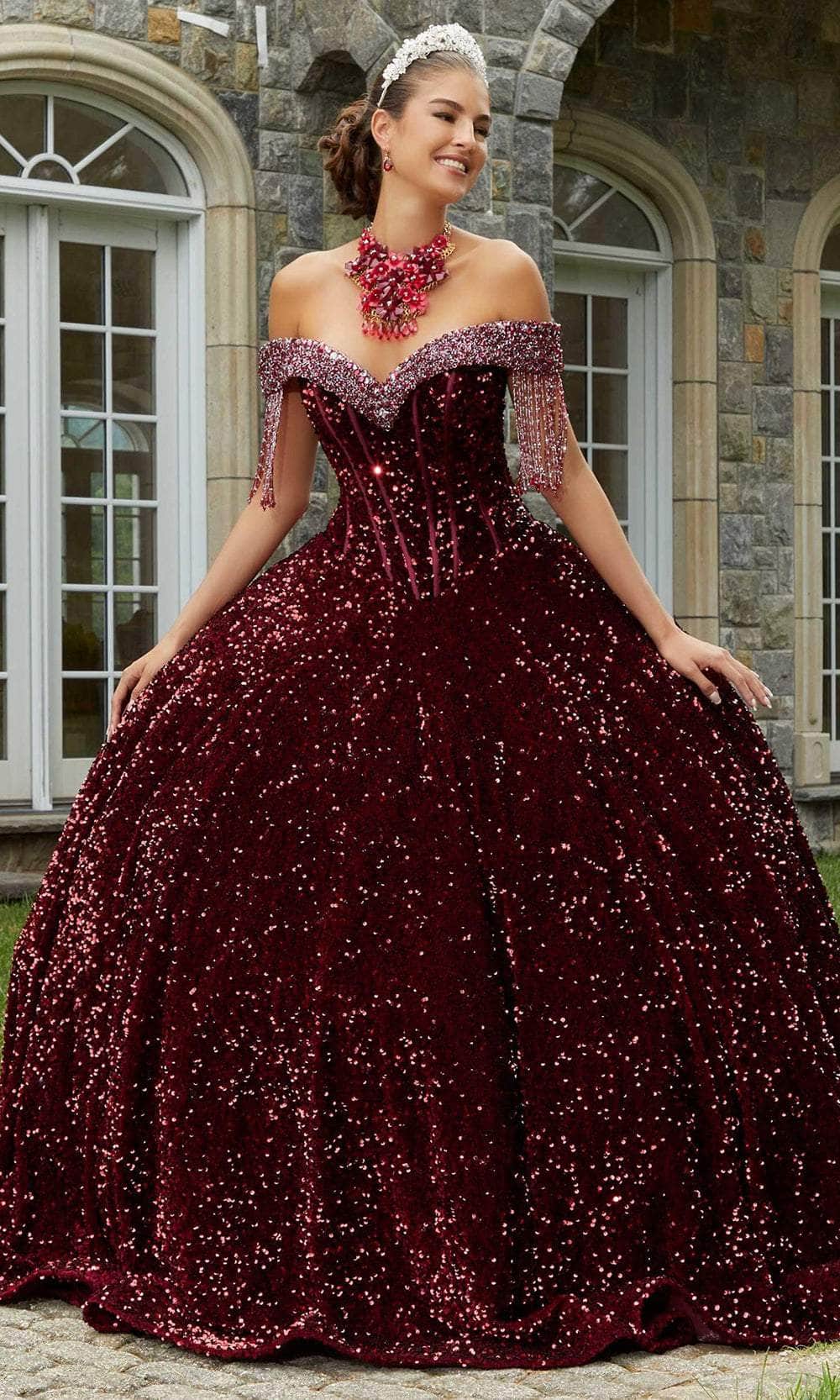 Mori Lee 60177 - Beaded Velvet Quinceanera Ballgown - designer quinceanera gown at Silhouette Dresses