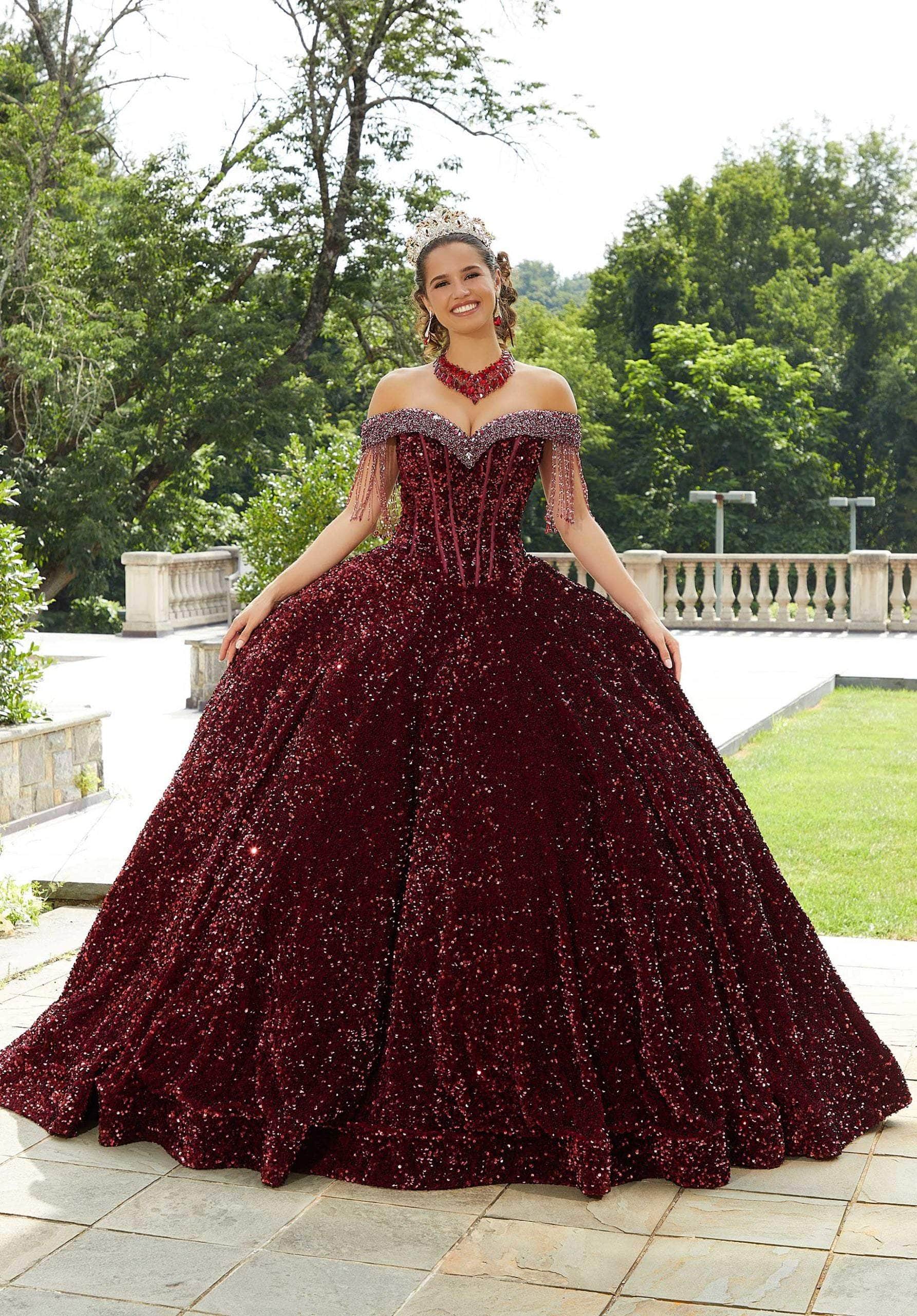 Mori Lee 60177 - Beaded Velvet Quinceanera Ballgown - view 4