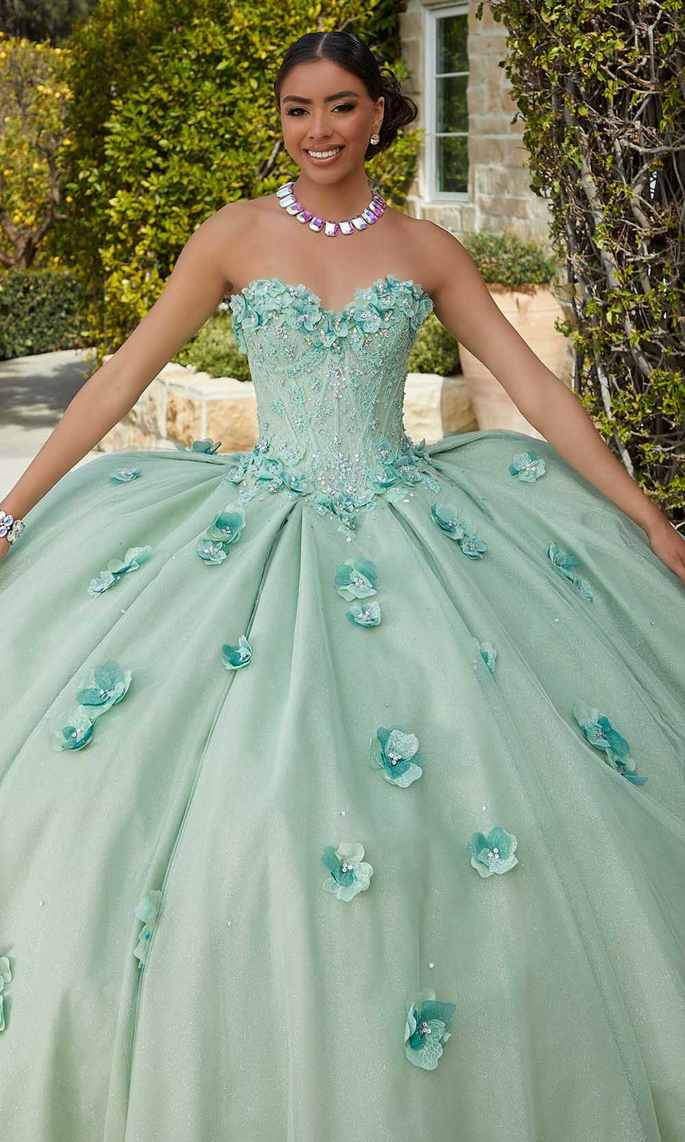 Mori Lee 60183 - Glittering Tulle Floral Embellished Ballgown - detail view