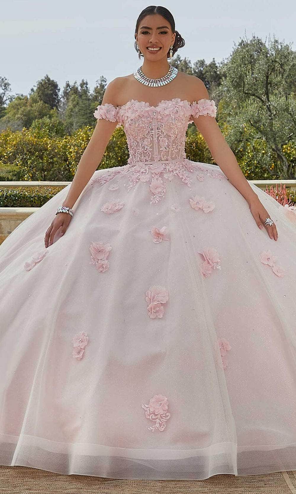 Mori Lee 60185 - Off Shoulder 3D Floral Appliqued Ballgown - designer quinceanera gown at Silhouette Dresses