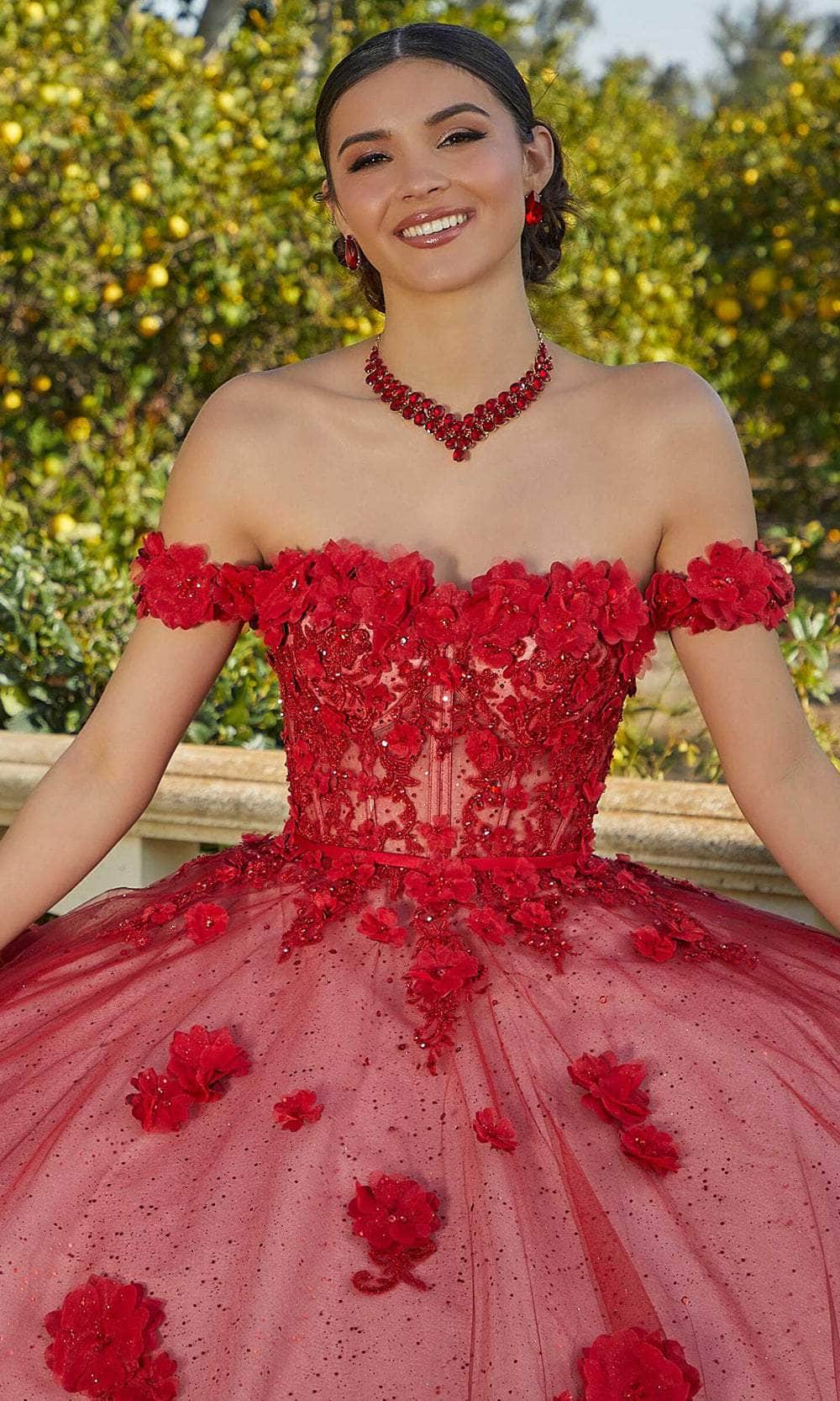 Mori Lee 60185 - Off Shoulder 3D Floral Appliqued Ballgown - view 4