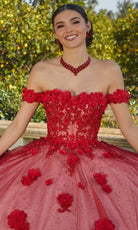 Mori Lee 60185 - Off Shoulder 3D Floral Appliqued Ballgown - view 4