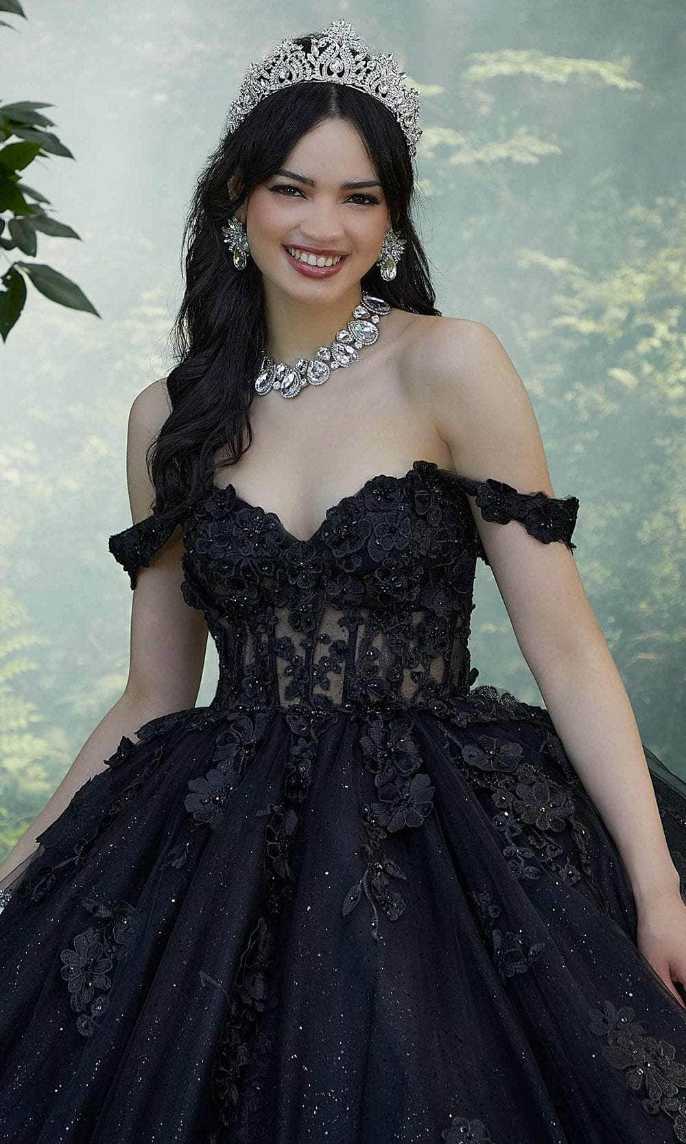 Mori Lee 60197 - 3D Floral Embellished Crystal Beaded Ballgown - detail view