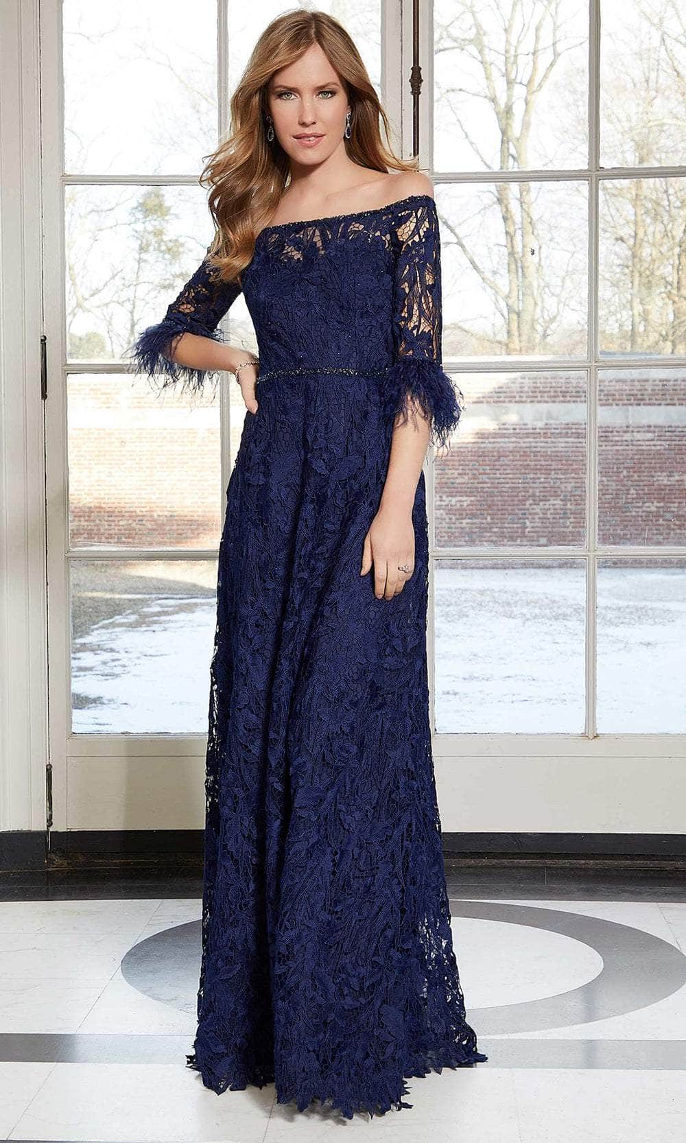 Mori Lee 72602 - Lace Feathered Evening Dress - back view