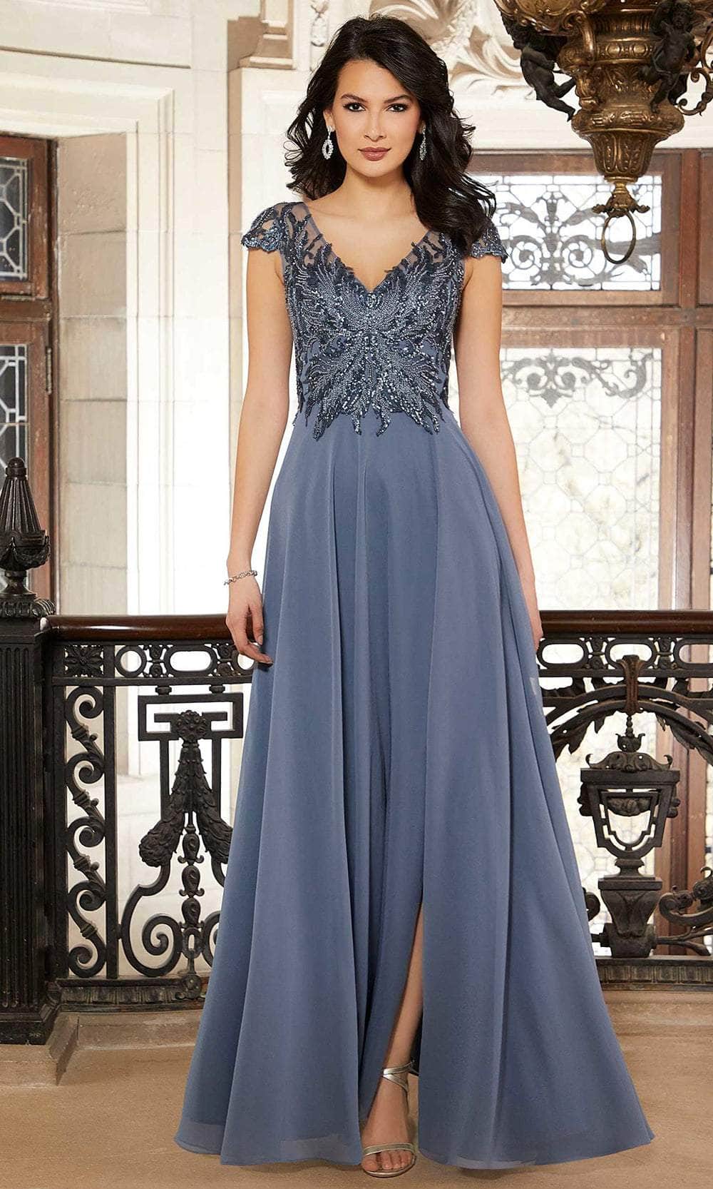 Mori Lee 72605 - V-Neck Embellished Bodice Evening Gown - detail view