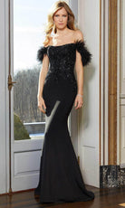Mori Lee 72621 - Feathered Off-Shoulder Evening Gown - designer evening gown at Silhouette Dresses