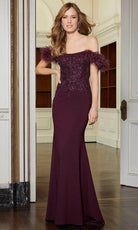 Mori Lee 72621 - Feathered Off-Shoulder Evening Gown - detail view