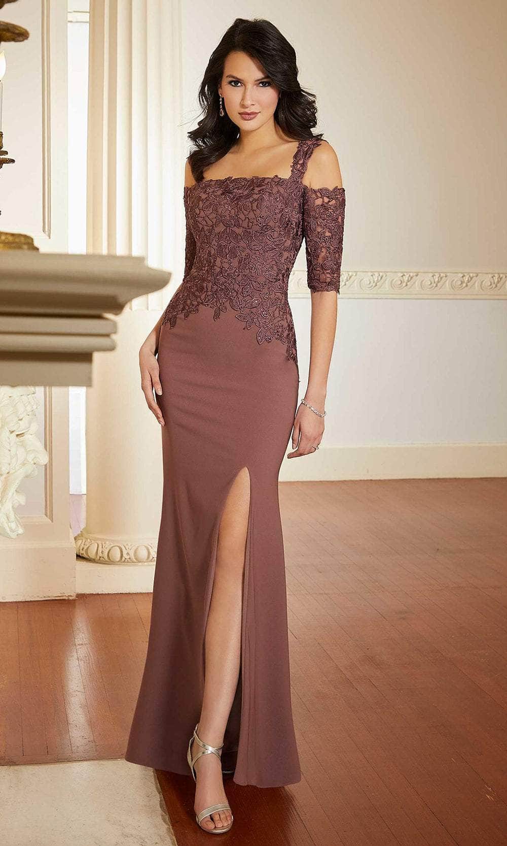 Mori Lee 72628 - Laced Crepe Evening Gown - view 4