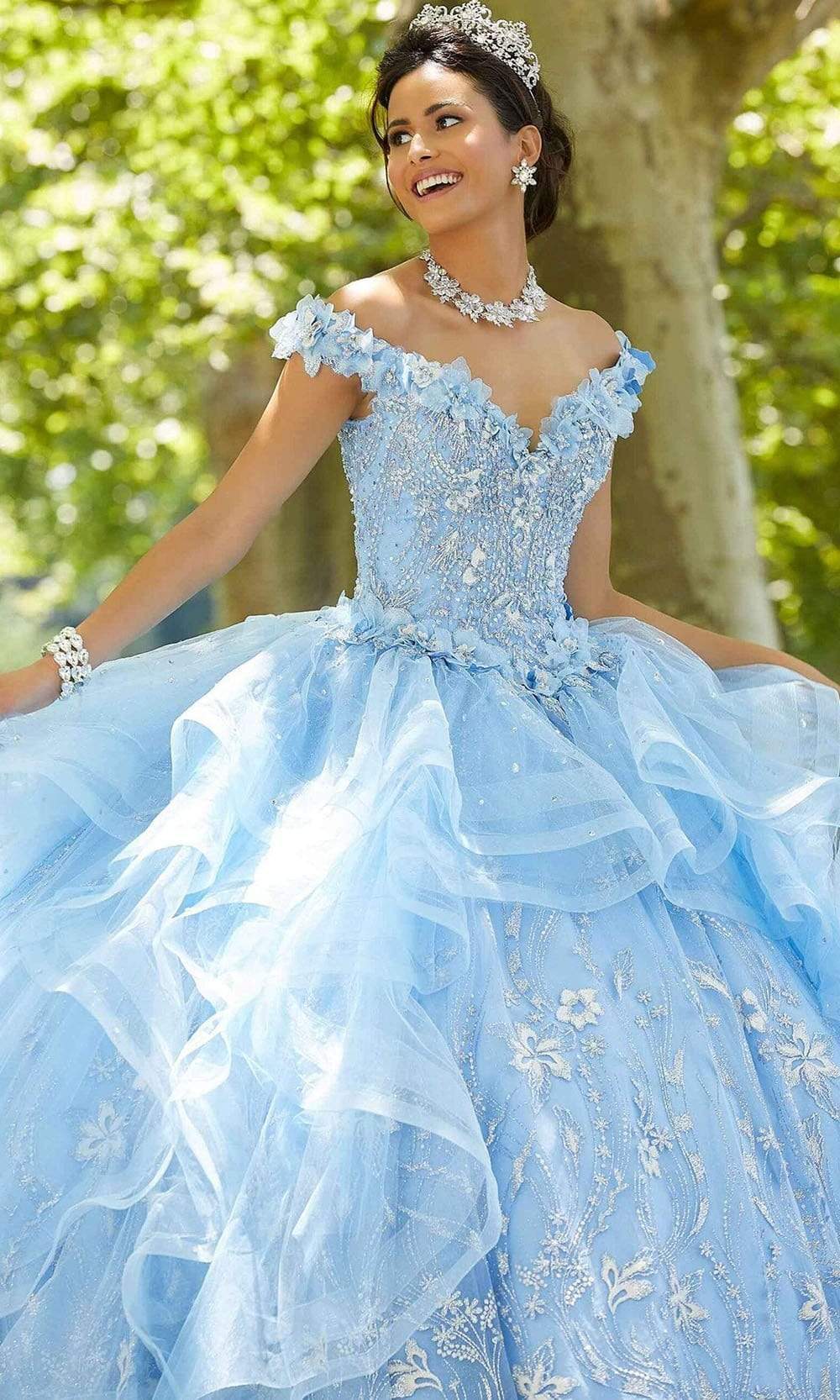 Mori Lee - 89303 Floral Applique Glitter Tulle Ballgown - back view