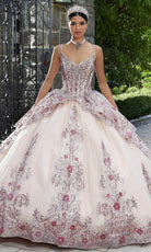 Mori Lee 89338 - Thin Strap Bedazzled Layered Gown - designer ball gown at Silhouette Dresses