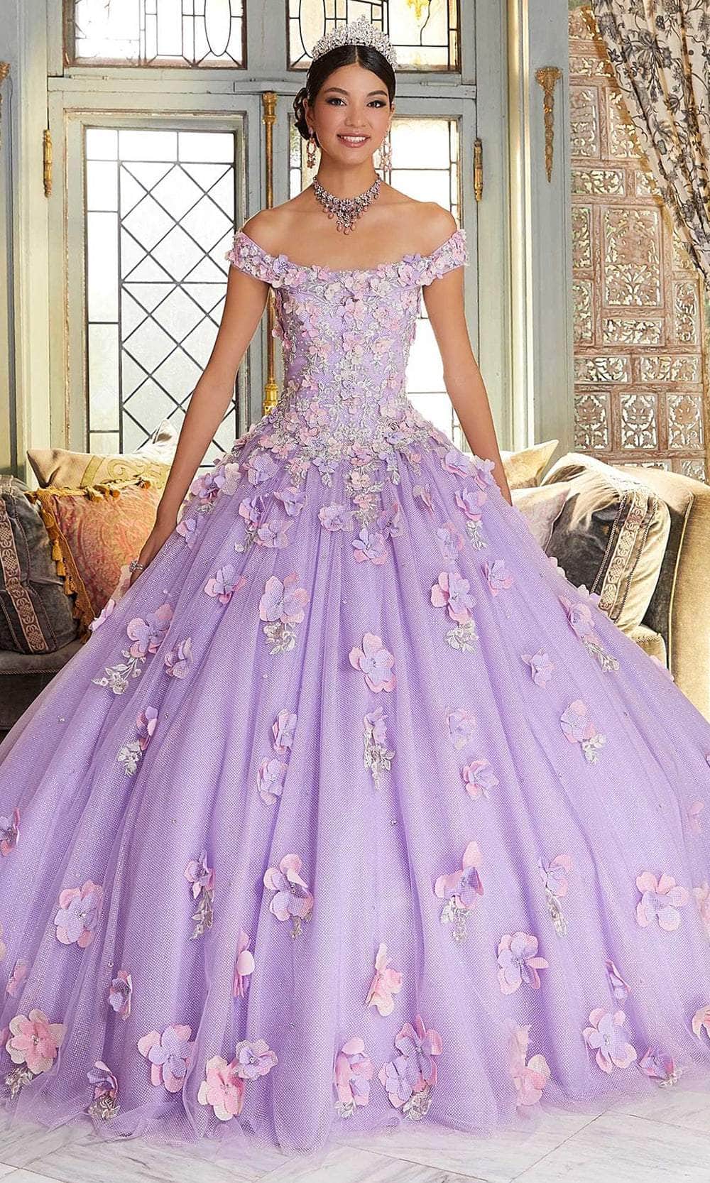Mori Lee 89341 - Floral Appliqued Quinceañera Dress - detail view
